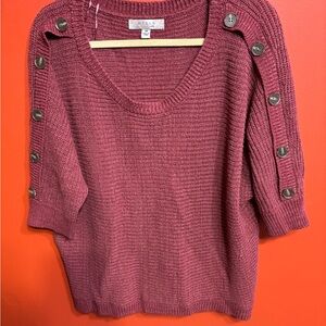 Misia Burgundy Button-Accent Sweater